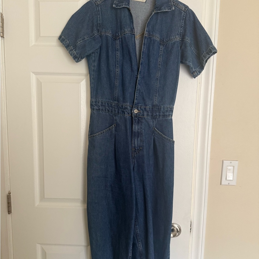 We The Free Light Blue Denim Top with Label Detail